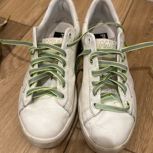 Beautiful shape white pure star with fancy fun golden goose fluorescent  laces